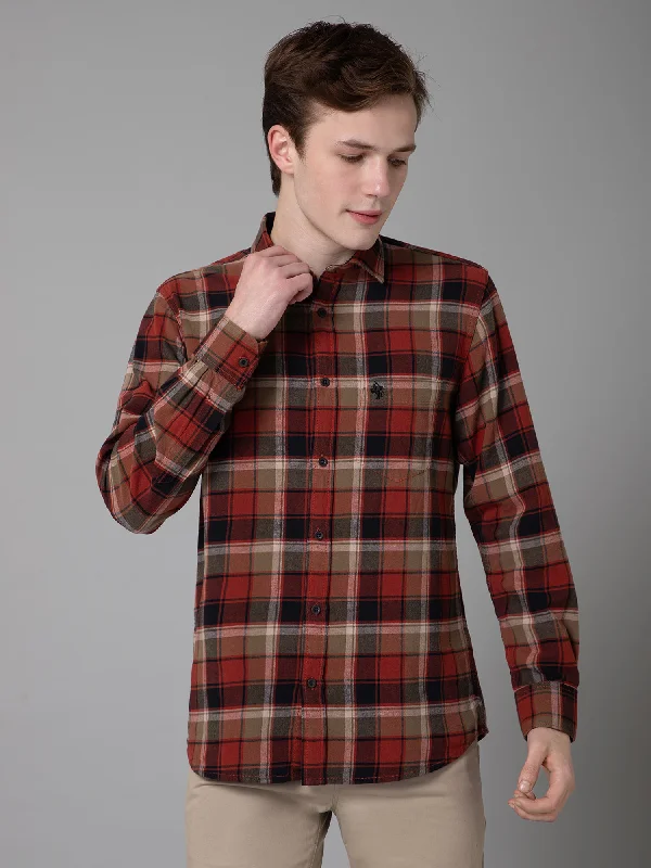 Comfortable Outfits Men's Red Casual Brushed Big Checks Full Sleeve Shirt