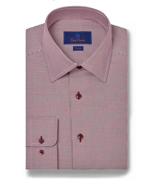 Relaxed Fit David Donahue Merlot Micro Houndstooth Dress Shirt (Trim Fit)