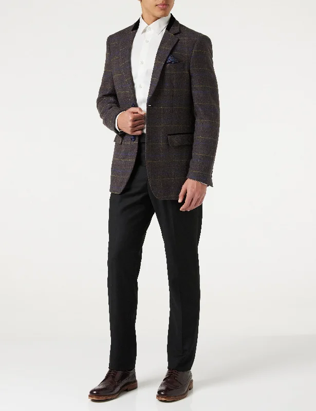 Tailored Coats MADISON - BROWN TWEED CHECK PLAIN BLAZER