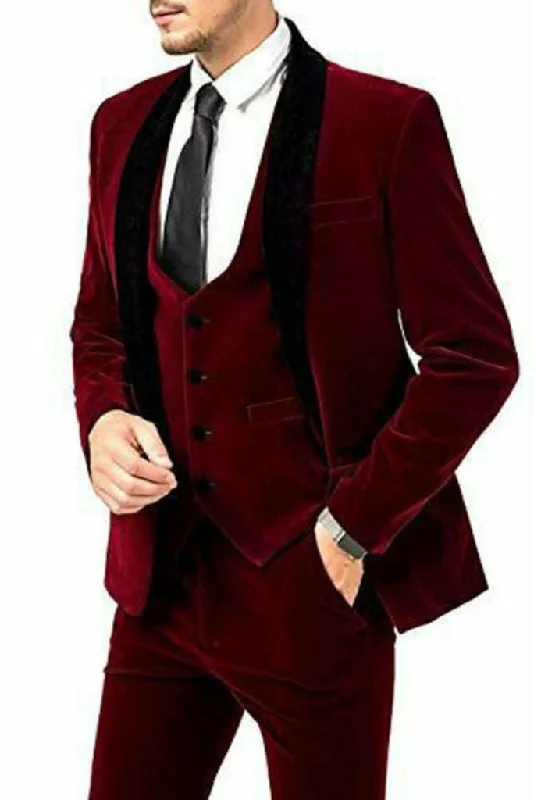 Classic Jackets Men Maroon Velvet Tuxedo Suit Three Piece Suit Winter Wedding Suit Slim Fit Suit Dinner Suits - Gift For Him