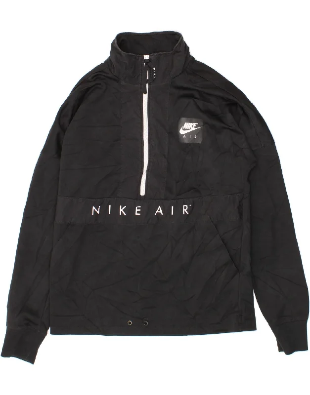 Minimalist Style NIKE Mens Graphic Zip Neck Pullover Tracksuit Top Small Black Polyester