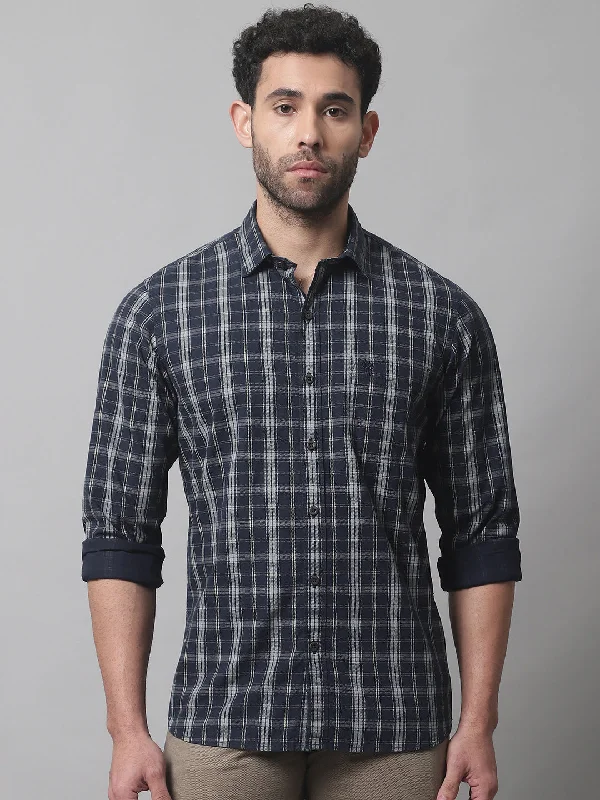 Sporty Suits Men's Navy Blue Casual Medium Checks Full Sleeve Shirt