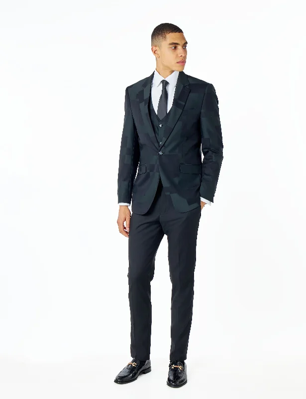 Soft T-Shirts DARK GREEN GEO PATTERN DETAILED SUIT JACKET