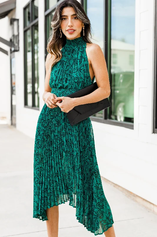 Goddess Style Positive Vibrations Teal Green Ditsy Floral Midi Dress