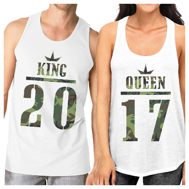 Lightwear Options King And Queen Military Pattern Custom Matching Couple White Tank Tops