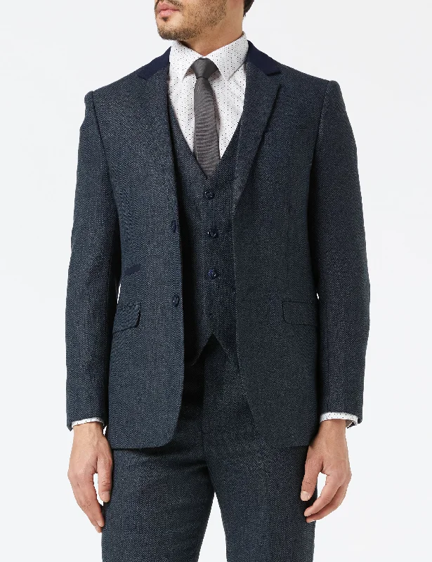 Sporty Wardrobe NAVY HERRINGBONE TWEED JACKET