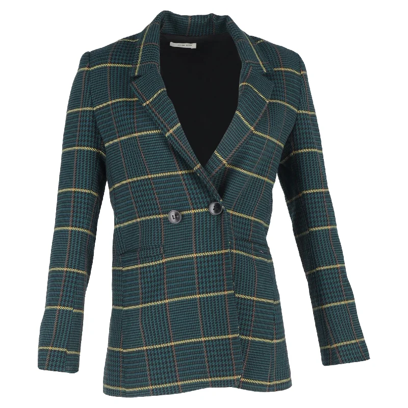 Versatile Items Anine Bing Houndstooth Double-Breasted Blazer in Green Polyester