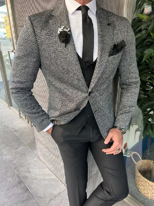 Printed Scarves Rick Slim Fit Baroncelli Italian Fabric Stamped Grey Blazer