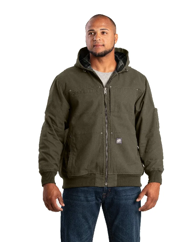 Long Trench Coats Men's Duck Flannel-Lined Hooded Work Jacket