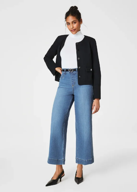 Celebrity Picks Spanx Pull-On Cropped Wide Leg Jean - Stonewashed Blue