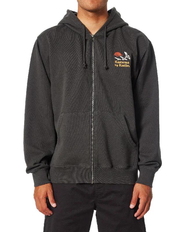 All-Day Wear Sunset Emb Zip Hoodie in Black Wash