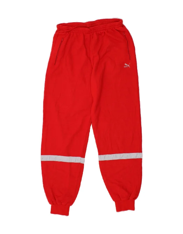 Leather Pants PUMA Mens Tracksuit Trousers Joggers Large Red Colourblock Cotton