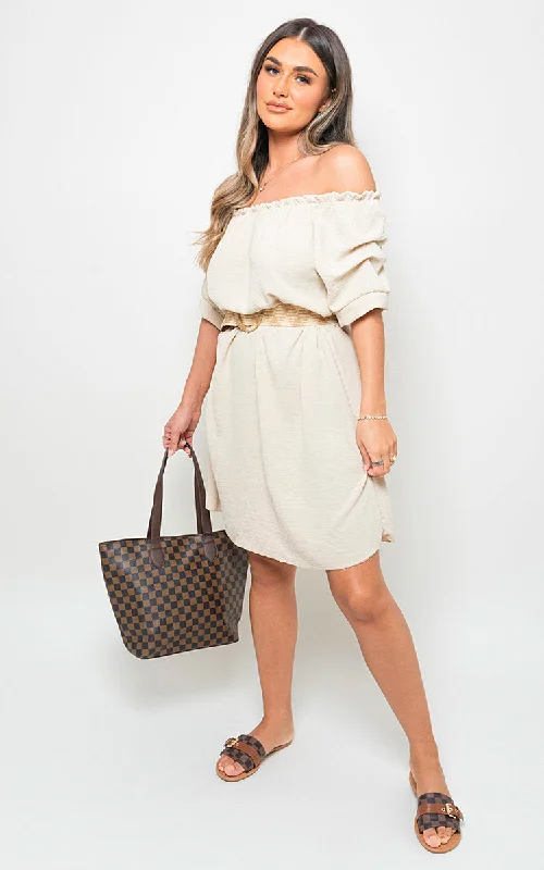 Fashion Expert Off Shoulder Belted Mini Dress