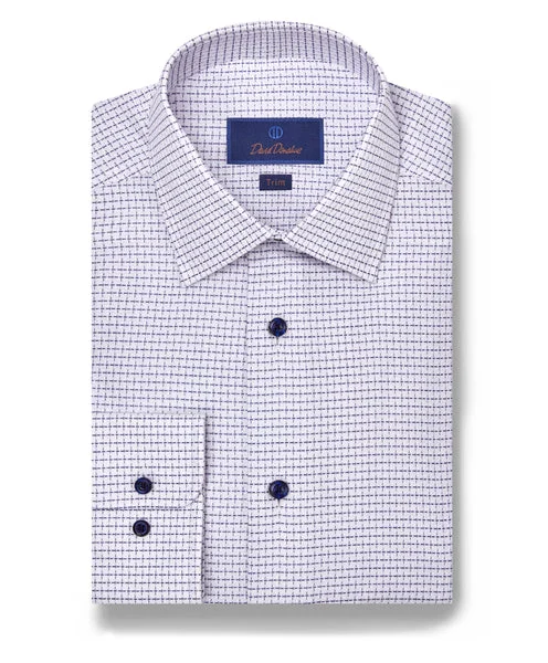 Casual Hoodies David Donahue Navy & White Micro Windowpane Dress Shirt (Trim)