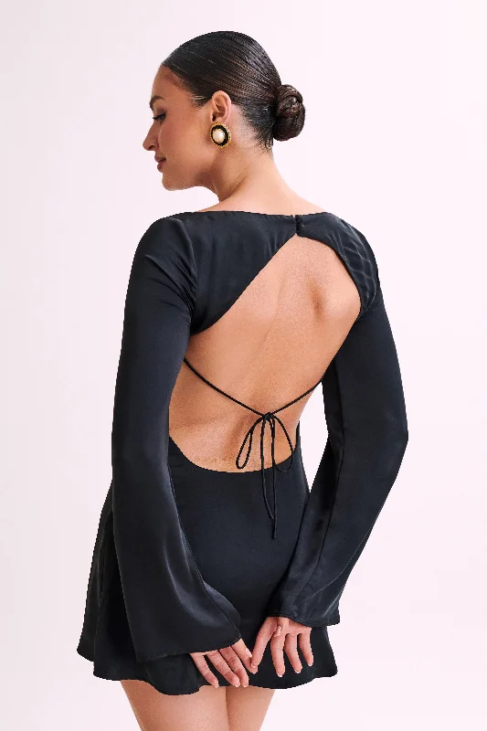 Body Design Ariana Satin Mini Dress With Cowl - Black