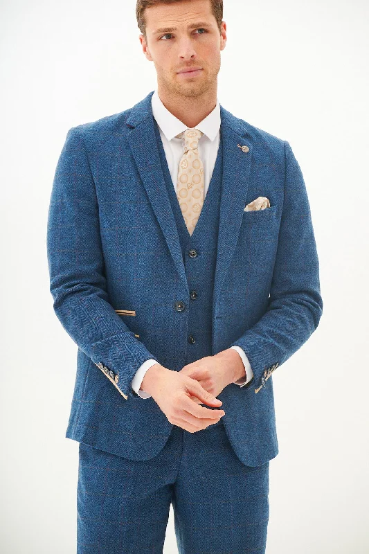 Versatile Looks DION - Blue Tweed Check Blazer