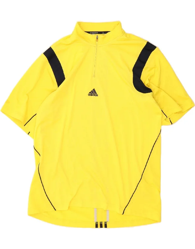 Sporty Look ADIDAS Mens Zip Neck T-Shirt Top Large Yellow Colourblock Polyester