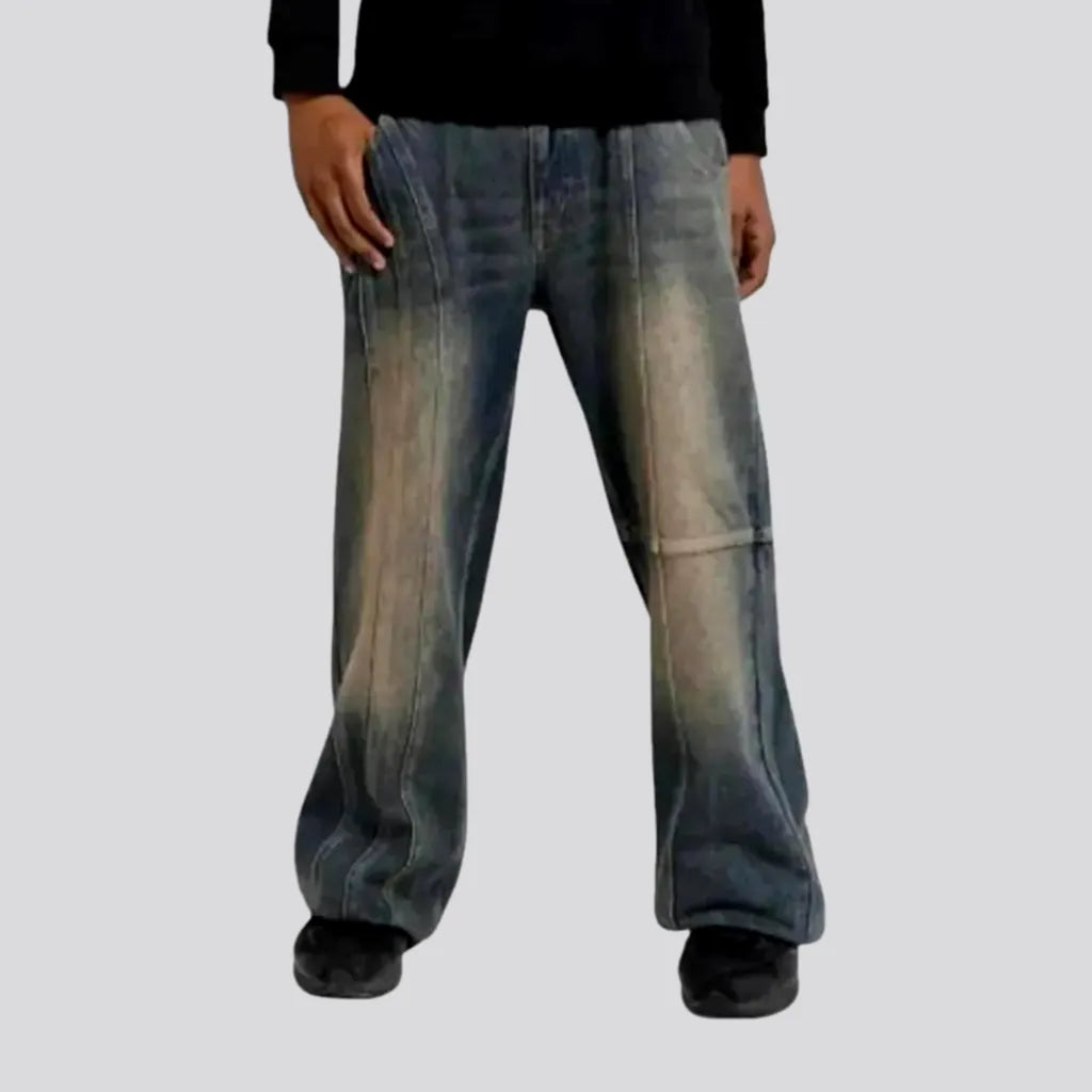 Timeless Style Baggy leg fashion stonewashed jeans for men