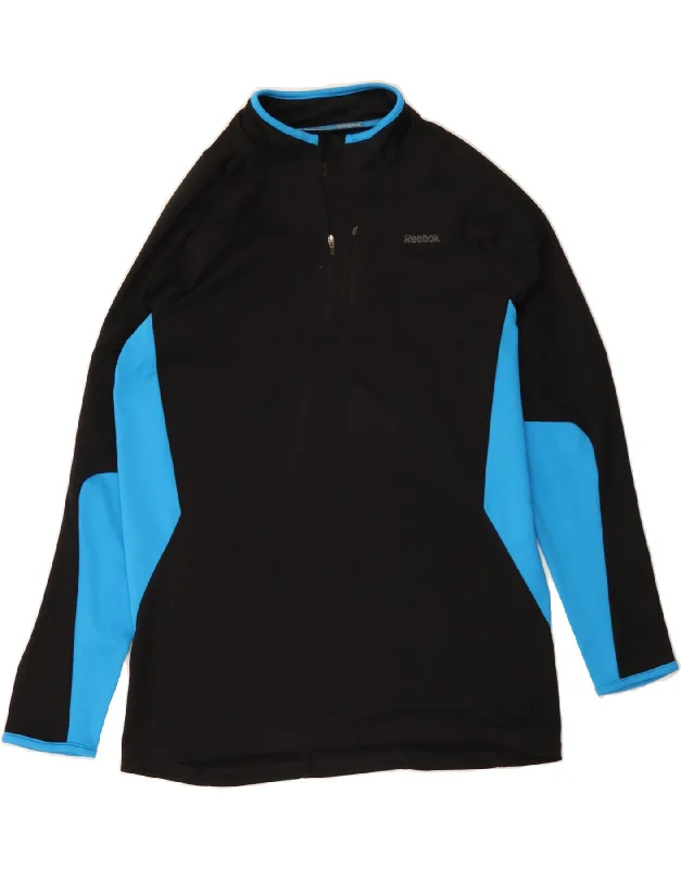 Comfy Apparel REEBOK Mens Zip Neck Pullover Tracksuit Top XL Black Colourblock Polyester
