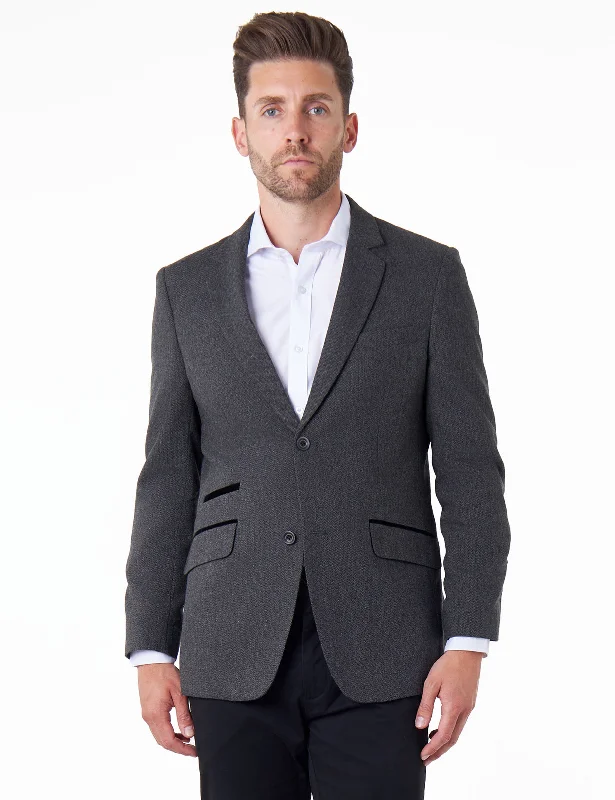 Modern Casuals CALIX – Wool Mix Herringbone Tailored Dark Grey Blazer