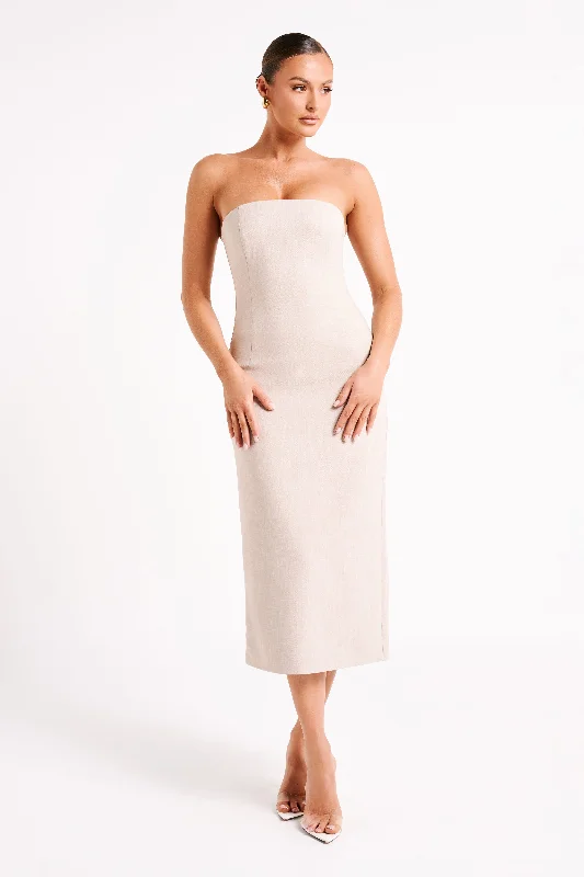 Retro Design Sable Textured Midi Dress - Natural