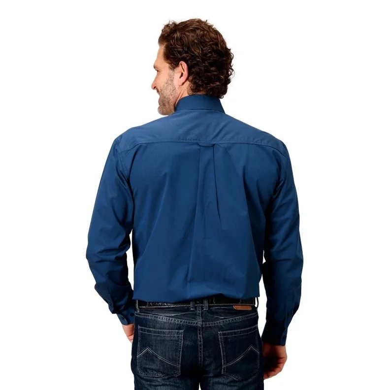 Trendy Comfort Roper Western Shirt Mens L/S Solid Button Blue 03-001-0366-0185 BU
