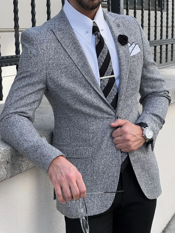 Essential Wardrobe Bojoni Astoria Slim Fit High Quality Mono Collar Knitted Grey Blazer