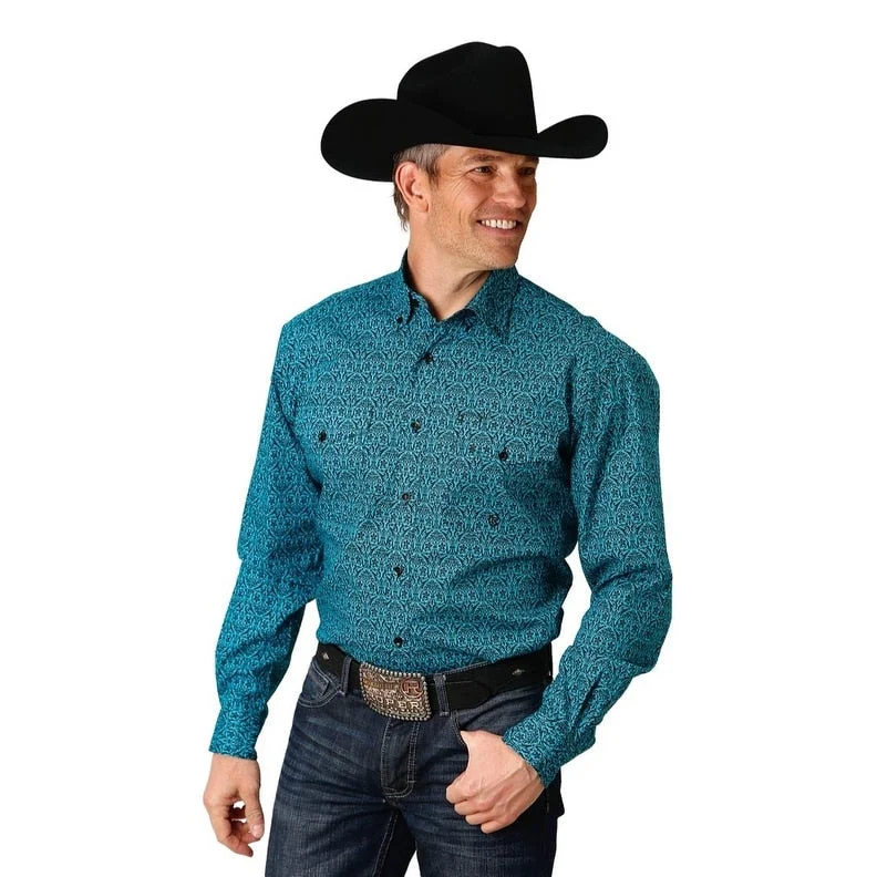 Relaxed Fit Roper Western Shirt Mens Vintage L/S Teal 03-001-0325-6016 GR