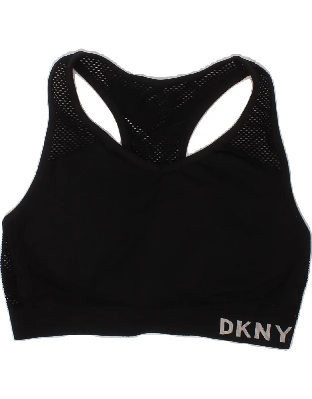 Fashion Design DKNY Womens Graphic Sport Bra Top UK 14 Large Black Nylon