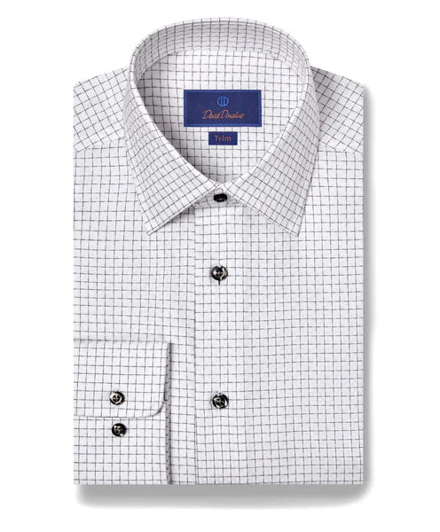 Casual Outfit David Donahue White & Black Grid Check Dress Shirt (Trim Fit)