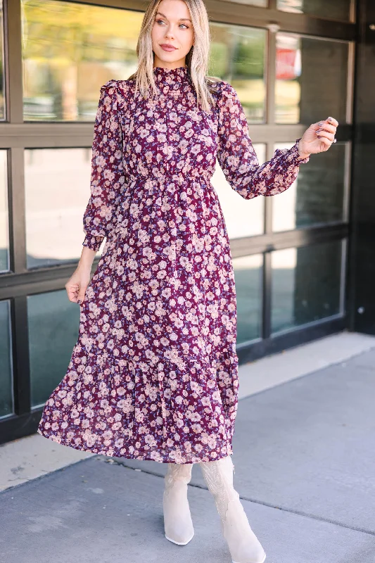 Goddess Outfit Ready For Anything Burgundy Red Floral Midi Dress