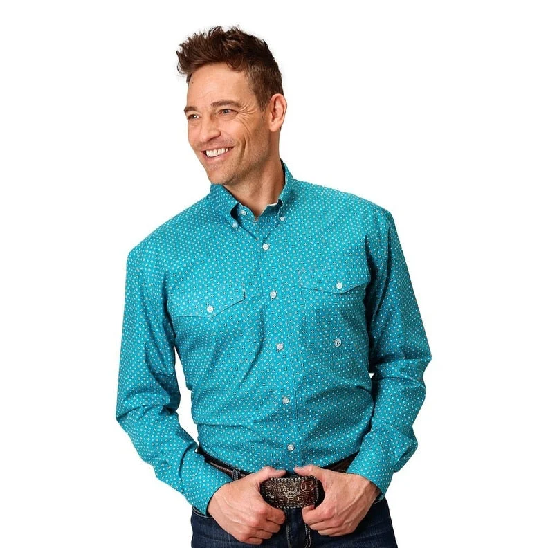 Sporty Look Roper Western Shirt Mens L/S Collar Turquoise 03-001-0325-4009 BU