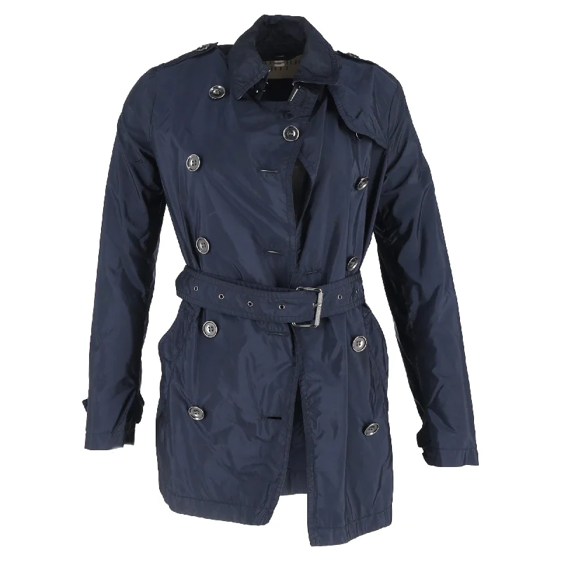 Personalized Design Burberry Double-Breasted Belted Peacoat in Navy Blue Nylon