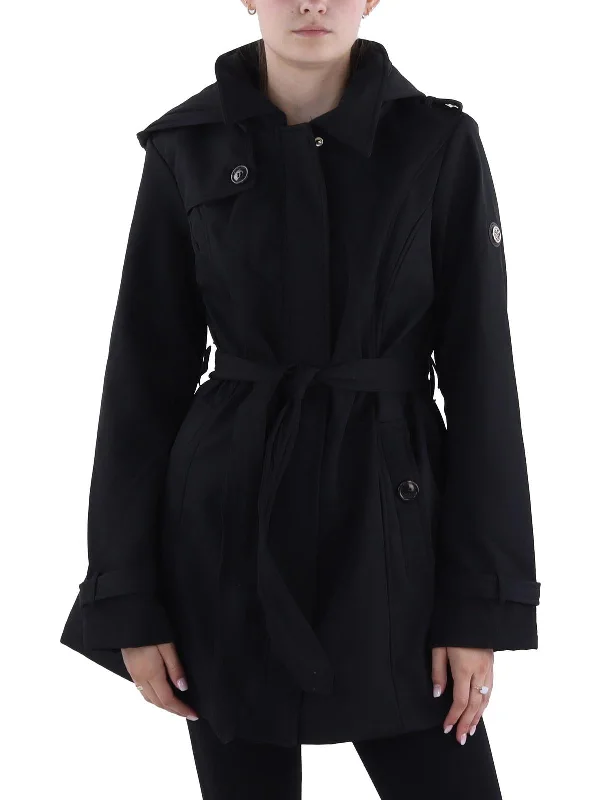 Design Trend Womens Belted Hooded Soft Shell Jacket