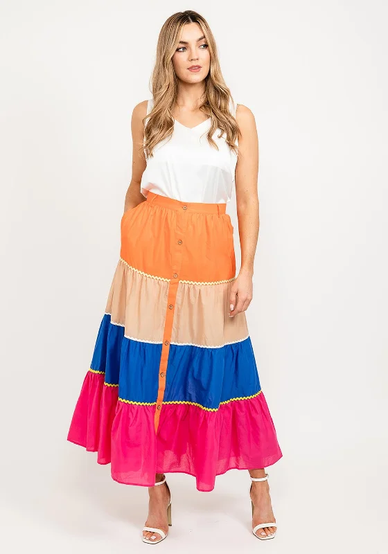 Classic Items Pulz Sienna Colour Block Midi Skirt, Multi
