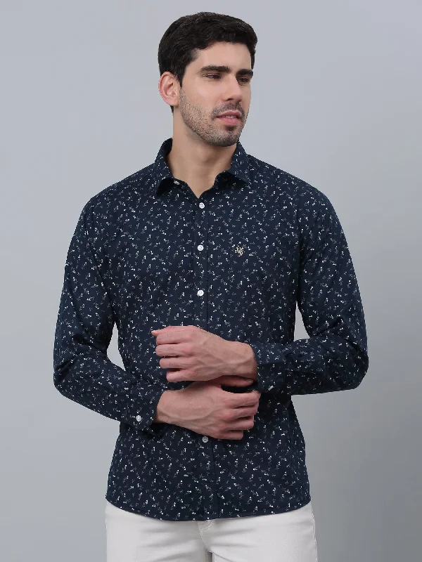 All-Day Wear Men's Navy Blue Casual Floral Print Full Sleeve Shirt