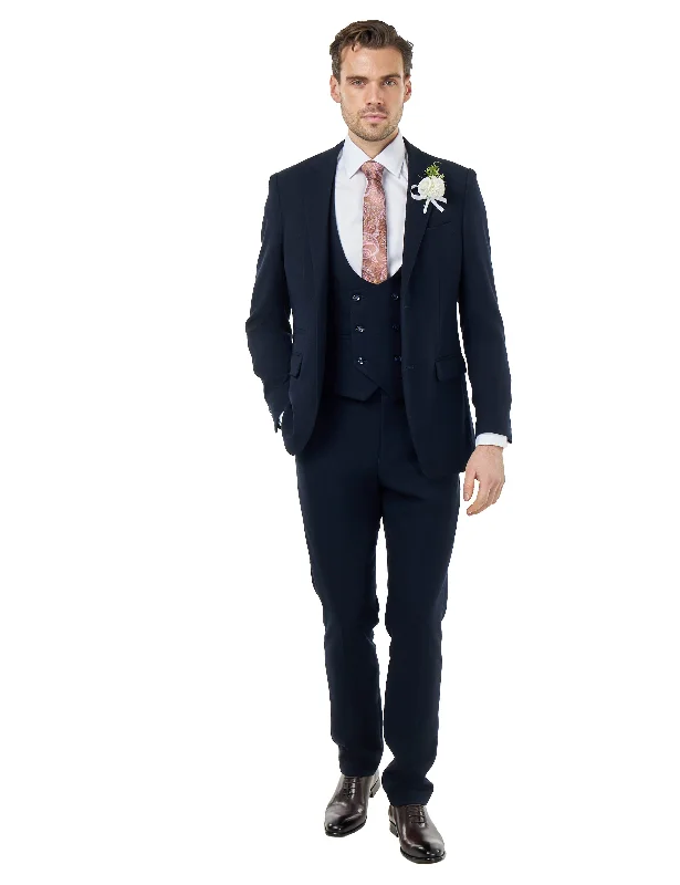 Body Design ZAK - NAVY BLUE HONEYCOMB TAILORED 3 PIECE SUIT