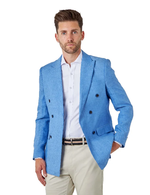 Graphic Caps LEWIS - Tailored Fit Sky Blue Linen Double Breasted Suit Jacket
