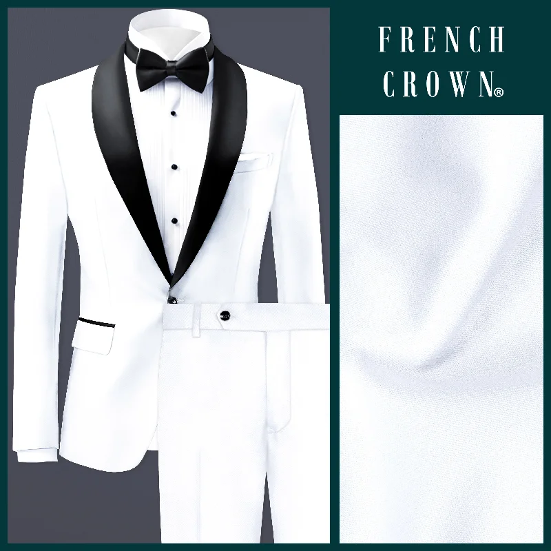 Leisure Sports Bright White Stretchable Subtle Sheen Tuxedo Suit