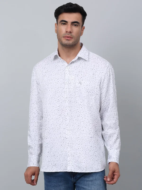 Premium Comfort Men's White Casual Floral Ditsy Print Full Sleeve Shirt