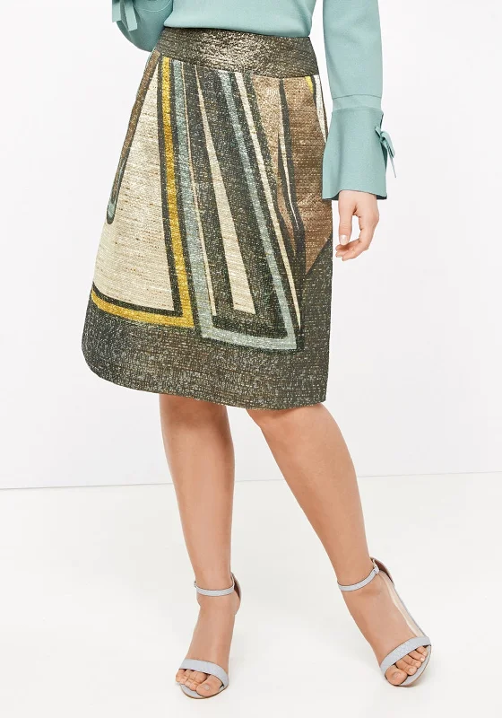 Fashionable Inner Wear Gerry Weber Shimmer Print A-Line Skirt, Khaki