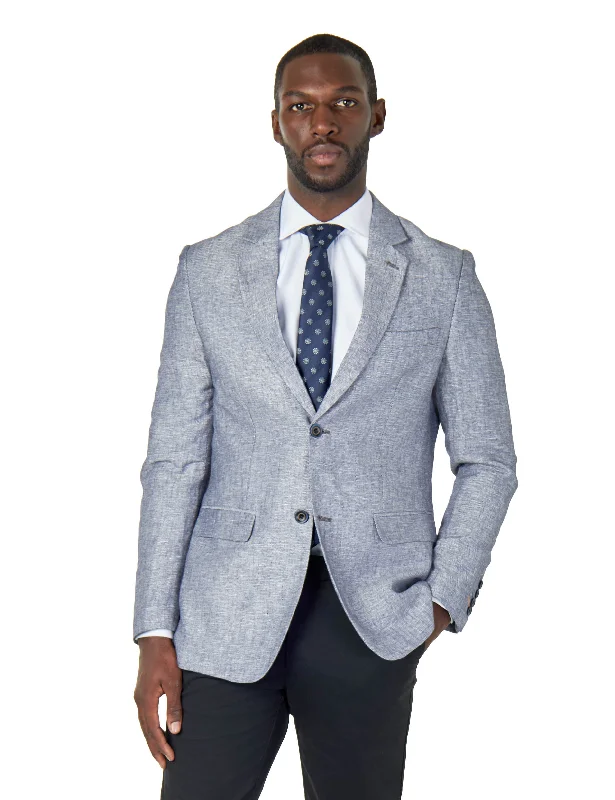 Bright Shirts RAY - TAILORED FIT BLUE GREY HERRINGBONE LINEN SUIT JACKET