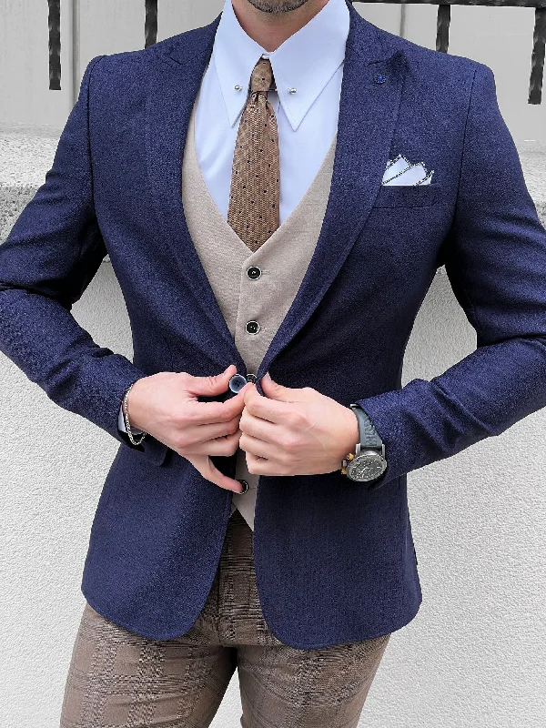Versatile Style Louis Slim Fit High Quality Navy Blue Blazer