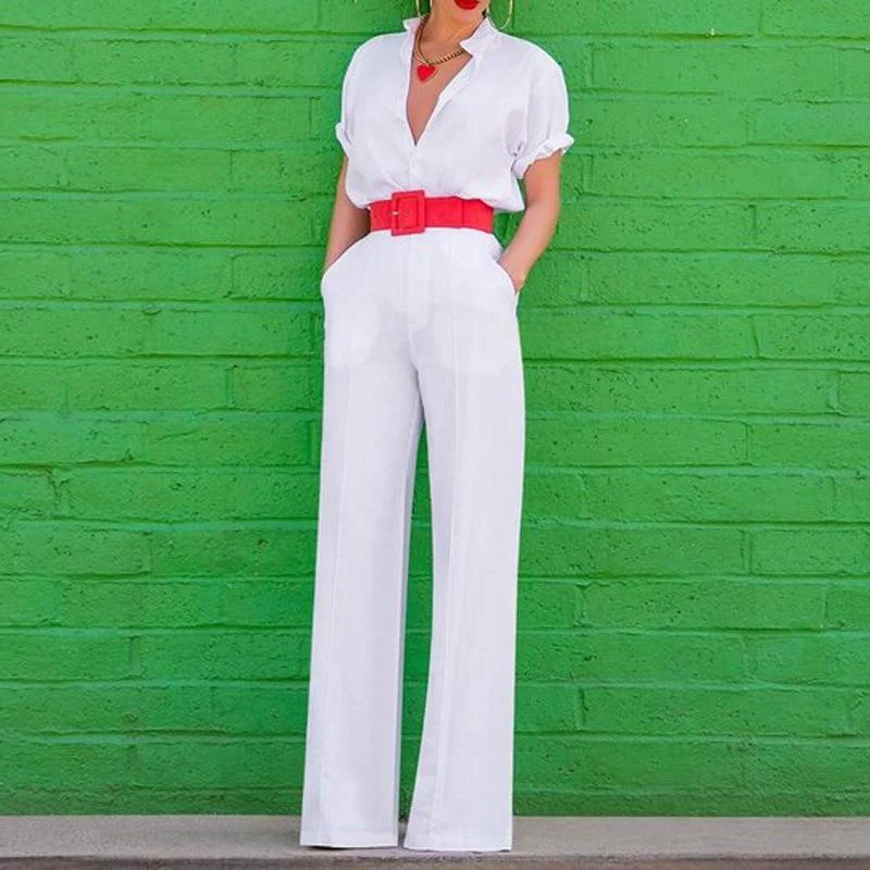Noble And Elegant Classy Women Leisure Short Sleeves Jumsuits