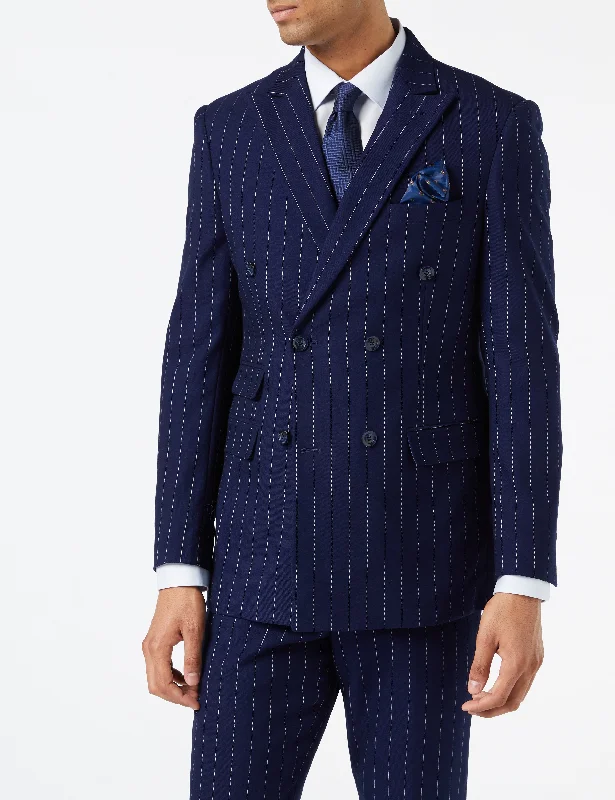 Comfy Jackets NAVY DOUBLE BREASTED WHITE PINSTRIPE JACKET