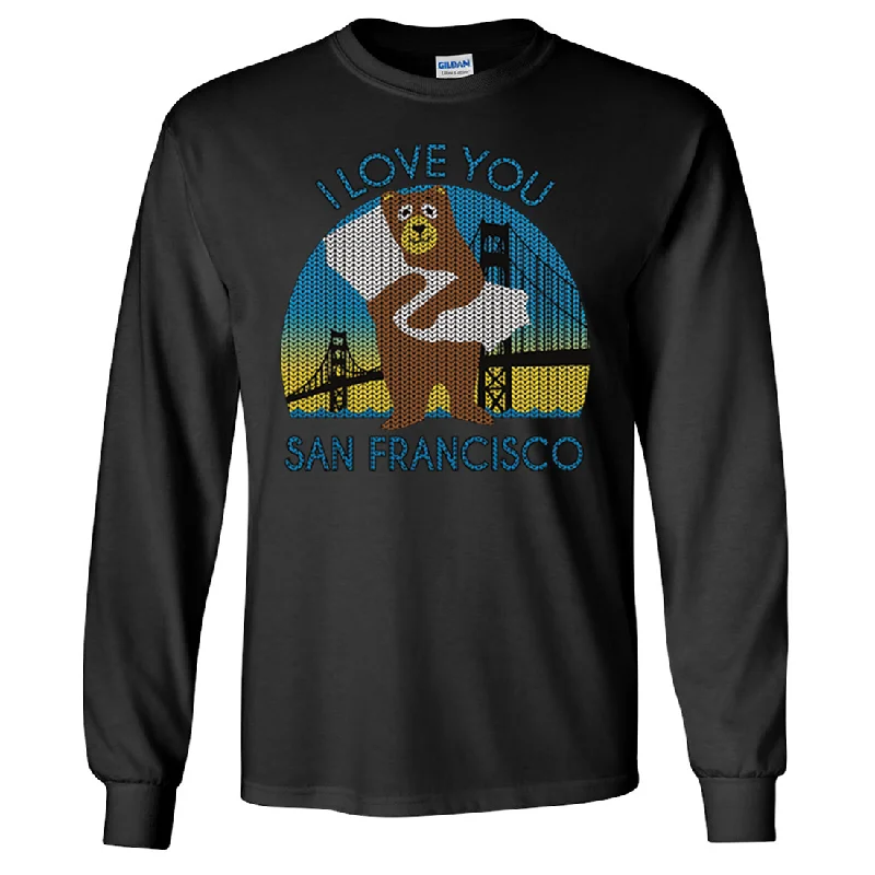 Breathable Design I Love You SF Knit Style Bear Long Sleeve Shirt