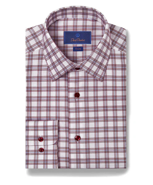 Urban Comfort David Donahue Merlot & White Check Dress Shirt (Trim Fit)