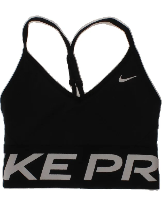 Fashionable And Fashionable NIKE Womens Dri Fit Graphic Sport Bra Top UK 10 Small Black