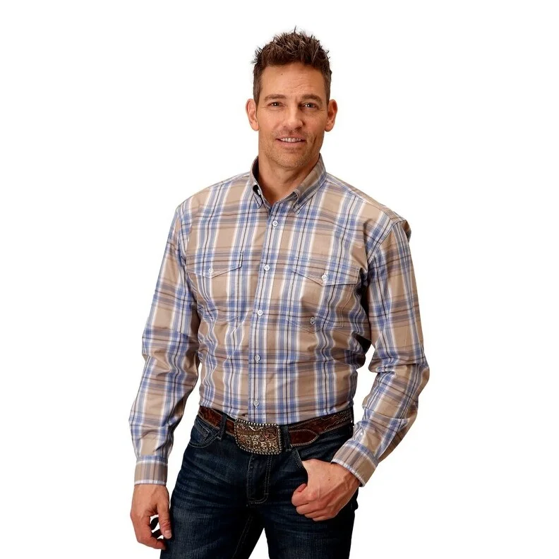 Street Hoodies Roper Western Shirt Mens Sandy L/S Button Tan 03-001-0378-5011 TA