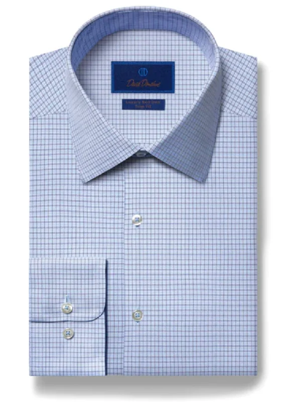 Stylish Sneakers David Donahue Blue Micro Textured Non-Iron Dress Shirt